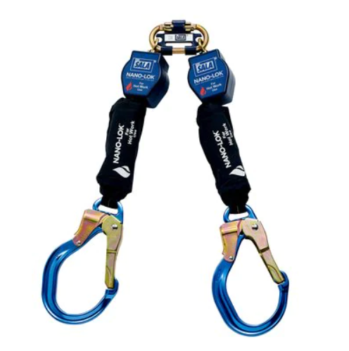 3101505 - 3M DBI-SALA Nano-Lok Twin-Leg Quick Connect Self Retracting Lifeline for Hot Work Use, with Rebar Hook Connectors image 0