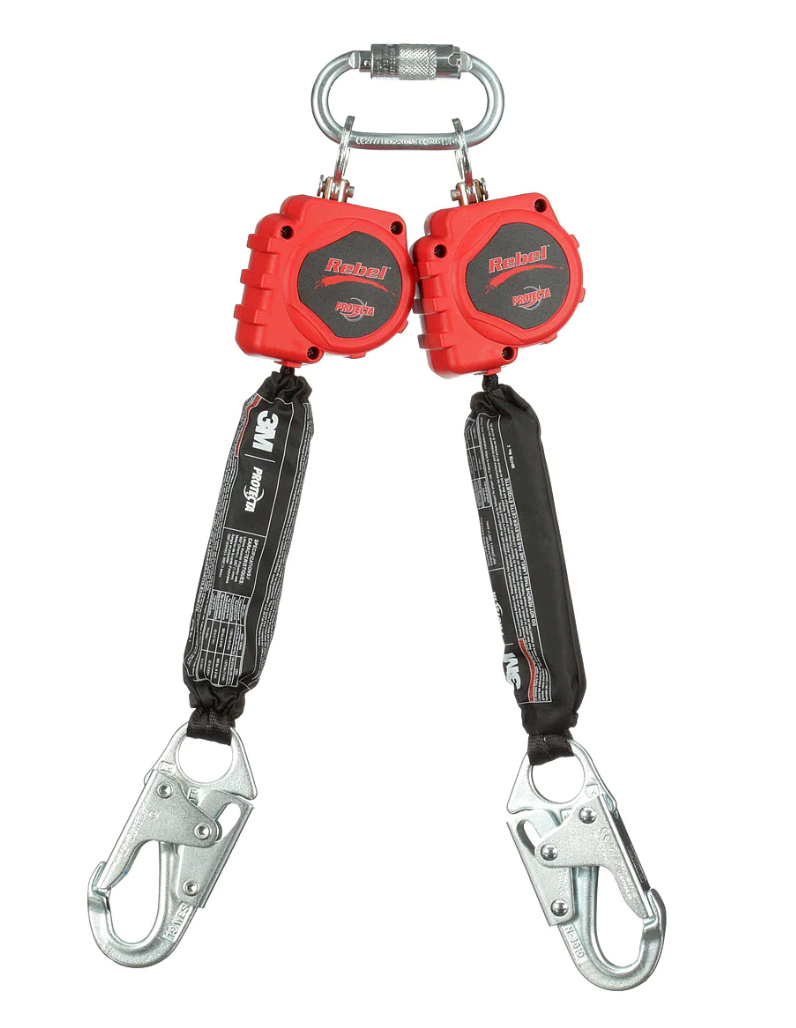 3100412 - 3M Protecta Twin-Leg Self Retracting Lifeline with steel snap hooks, quick connector for harness mounting, Red, 6 ft. (1.8 m), 1 ea image 0