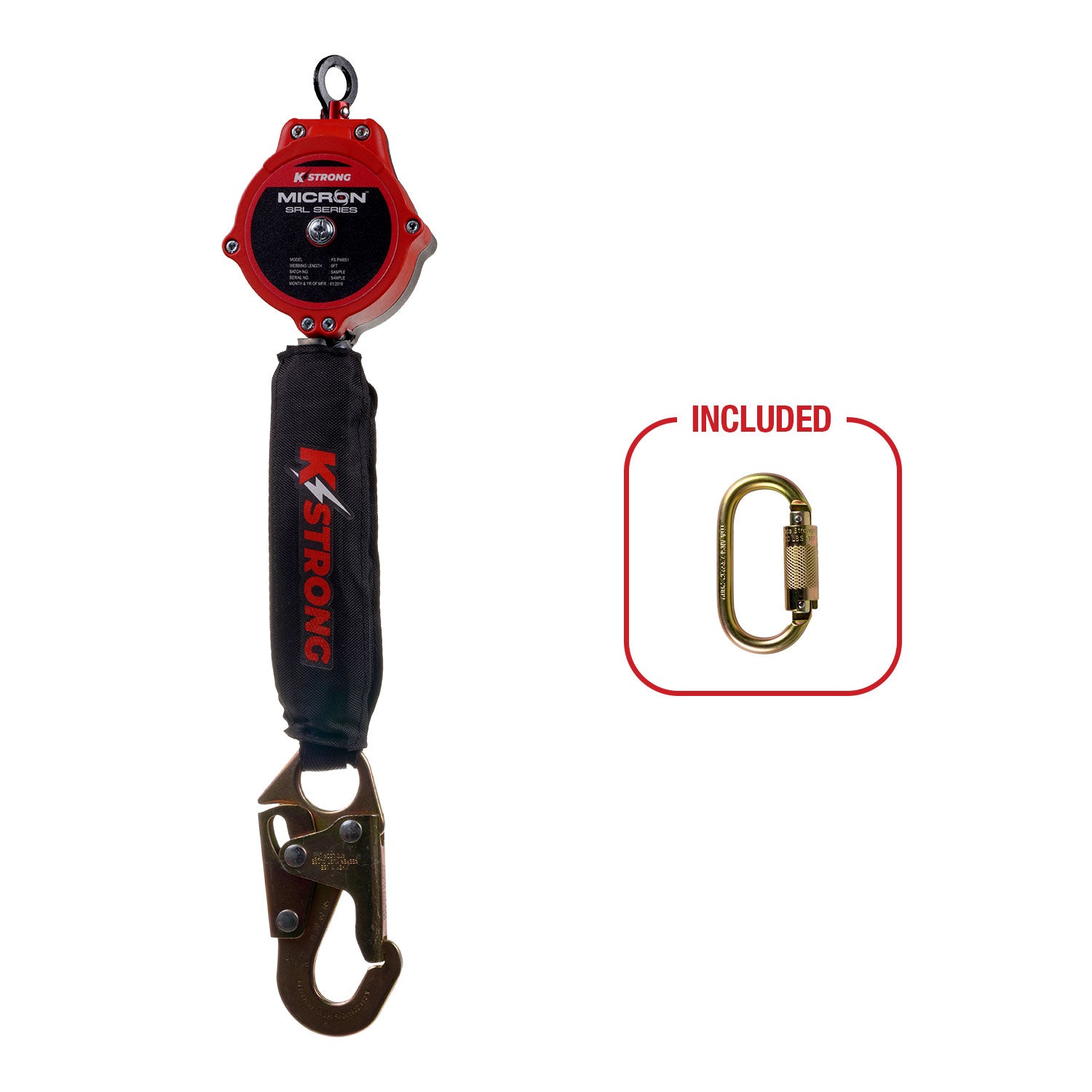 6 ft. Micron SRL with Snap Hook (ANSI) - Dyneema Webbing with Energy Absorber - Harness Connector Included - KStrong image 0