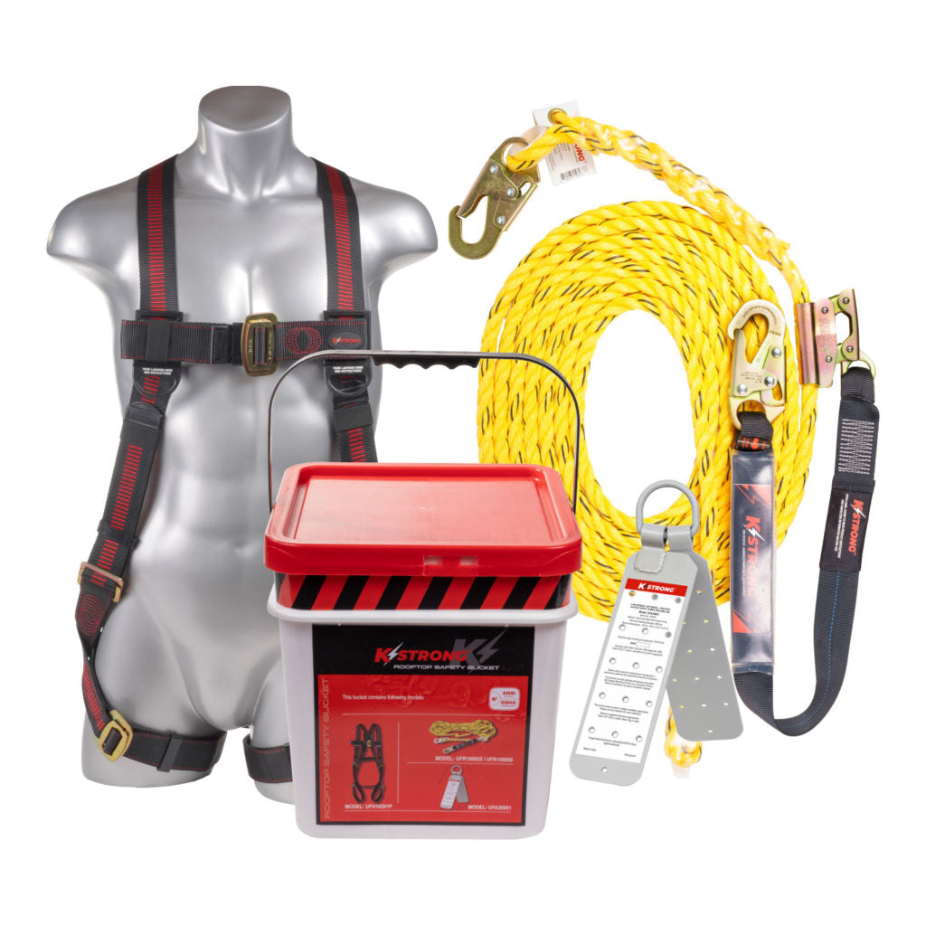 50 ft. Roofers Kit - Harness, rope, rope grab assembly, reusable roof anchor bucket and lid - KStrong UFB101050 image 0