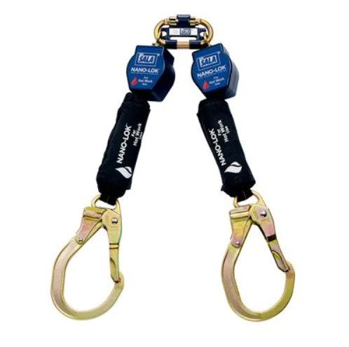 3101502 - 3M DBI-SALA Nano-Lok Twin-Leg Quick Connect Self Retracting Lifeline for Hot Work Use, with Rebar Hooks image 0