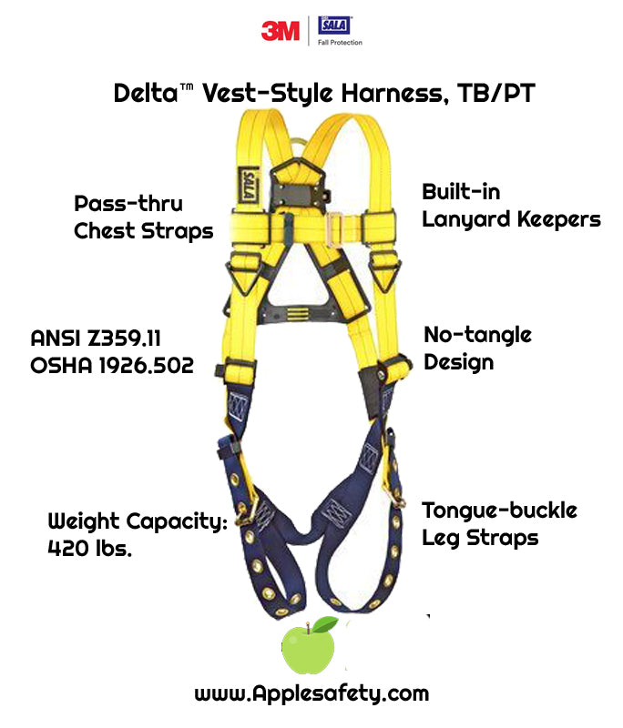 Delta Vest-Style Harness - Back D-ring - Tongue-buckle leg straps - Pass-thru chest buckle - Repel Webbing - 3M DBI-SALA 1102000 image 2
