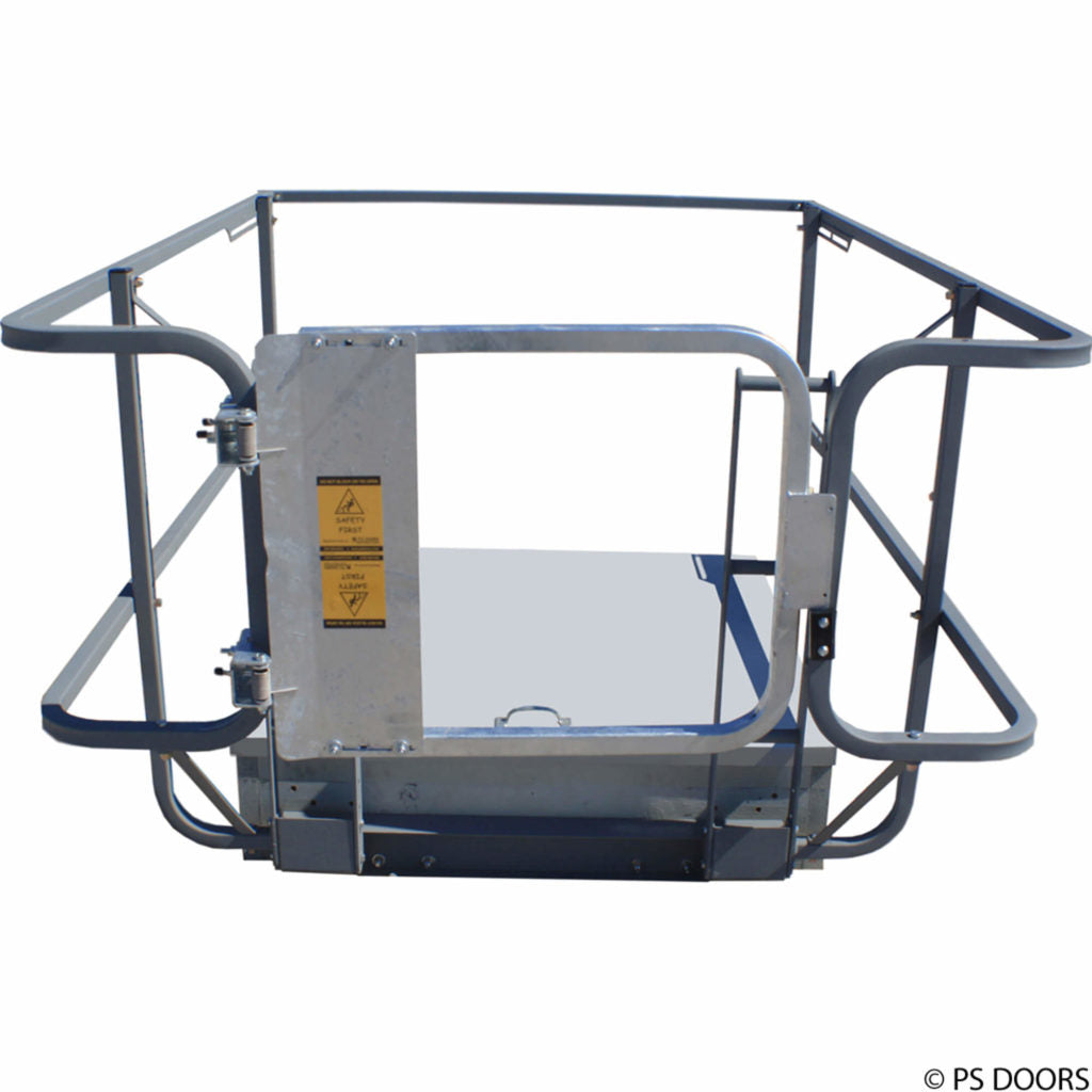 HatchSafe - Roof Hatch Gaurdrail System - Full perimeter railing - Self-closing Safety Gate - Horizontal grab bars - Adjustable side rails - PS DOORS HSF image 0