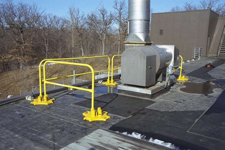 Safety Rail 2000 (SR2K) rooftop guardrail system - Non-penetrating fall protection safety rail - Portable or permanent installation - OSHA compliant - BlueWater SR2000