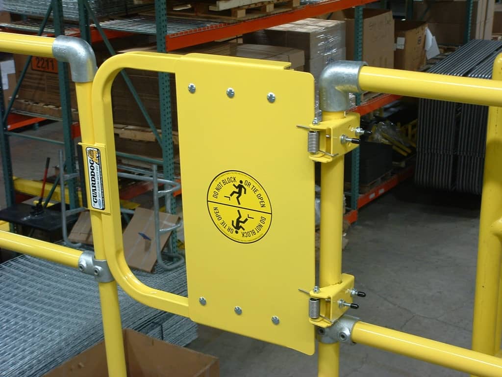 GuardDog Self-closing Safety Gate - Fully assembled - Universal swing direction - OSHA Compliant guardrail - Fits 2 in. round or square - BlueWaterMFG