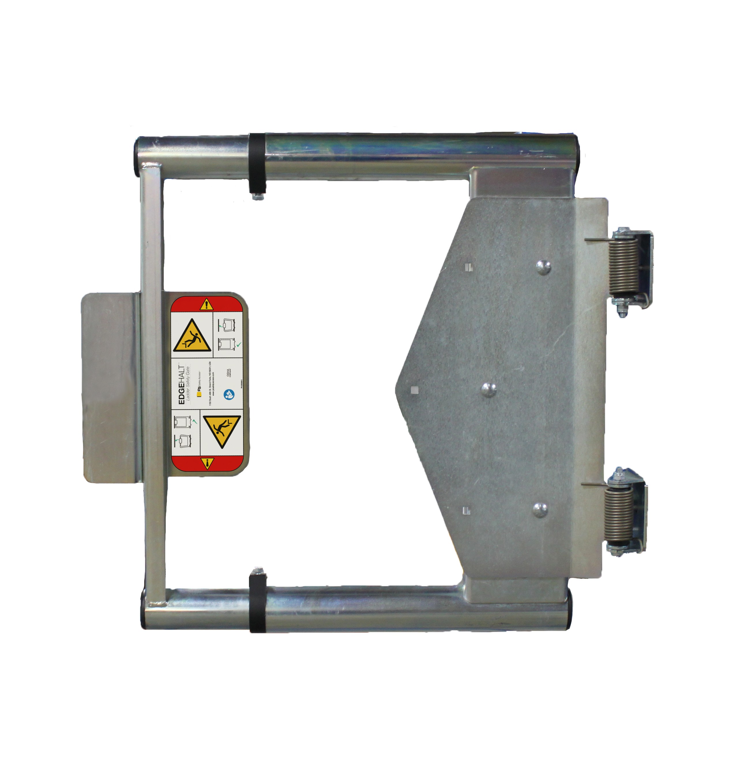 Adjustable Safety Gate - Self-closing fall protection swing gate - Fits openings from 18 in. to 36 in. - Easy installation in minutes  - Meets OSHA, CE and ANSI guardrail standards - PS DOORS EdgeHalt ASG-1836 - Zinc Coated image