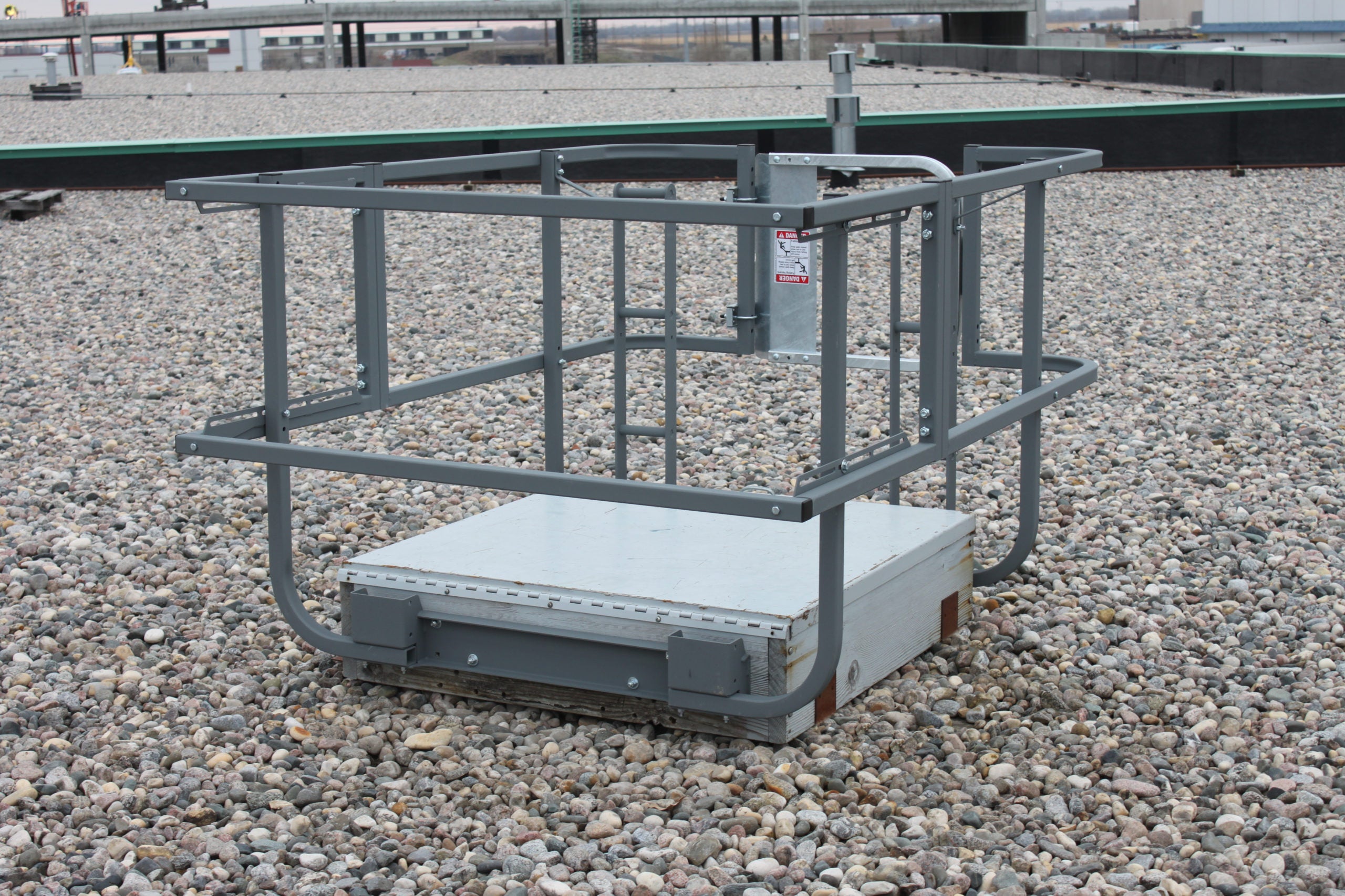 HatchSafe - Roof Hatch Gaurdrail System - Full perimeter railing - Self-closing Safety Gate - Horizontal grab bars - Adjustable side rails - PS DOORS HSF image 2
