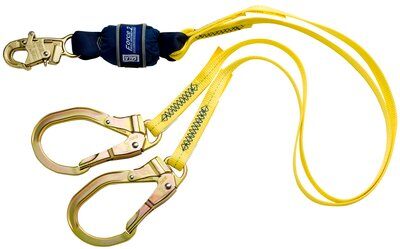 6ft. Twin-leg Shock Absorbing Lanyard - Steel snap hook at center and rebar hook at leg ends - 100% tie-off fall protection lanyard - Vectran non-metal energy absorber - Reflective materials - Impact indicator - 3M DBI-SALA EZ-STOP 1246159 image 0