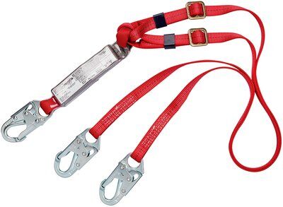 6ft. Twin-leg Shock Absorbing Lanyard - Snap hooks at center and leg ends - 100% tie-off fall protection lanyard - Adjustable length lanyard - PVC-coated shock pack energy absorber - Impact indicator - 3M PROTECTA 1342250 image 0