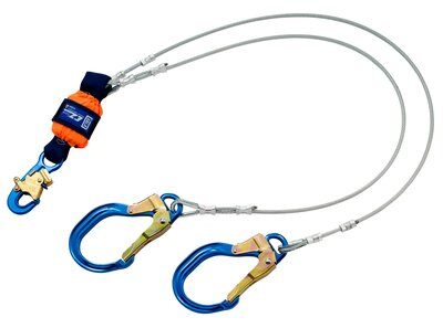 6 ft. Leading Edge Shock Absorbing Lanyard - Aluminum snap hook at center and rebar hooks at leg ends - For use on sharp edges – 1/4 in. steel cable – Reflective materials - 3M DBI-SALA 1246178 image 0