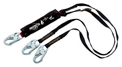 6ft. Fire Resistant Twin-leg Shock Absorbing Lanyard - Steel snap hook at center and leg ends - 100% tie-off fall protection lanyard - Fire resistant Kevlar webbing - PVC shock pack with Kevlar cover - Impact indicator - 3M PROTECTA 1340187 image 0