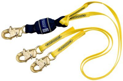 6ft. Twin-leg Shock Absorbing Lanyard - Aluminum snap hook at center and leg ends - 100% tie-off fall protection lanyard - Vectran non-metal energy absorber - Reflective materials - Impact indicator - 3M DBI-SALA EZ-STOP 1246161 image 0