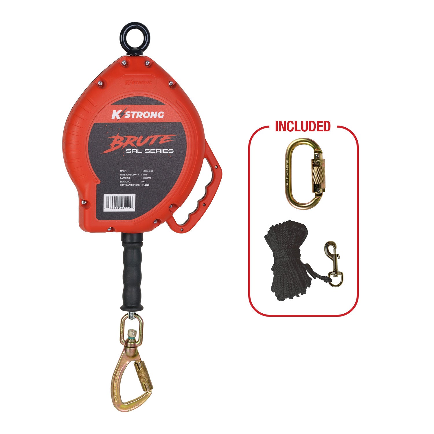 BRUTE 50 ft. Cable SRL with Load Indicating Swivel Locking Carabiner - KStrong UFS310150 image 0