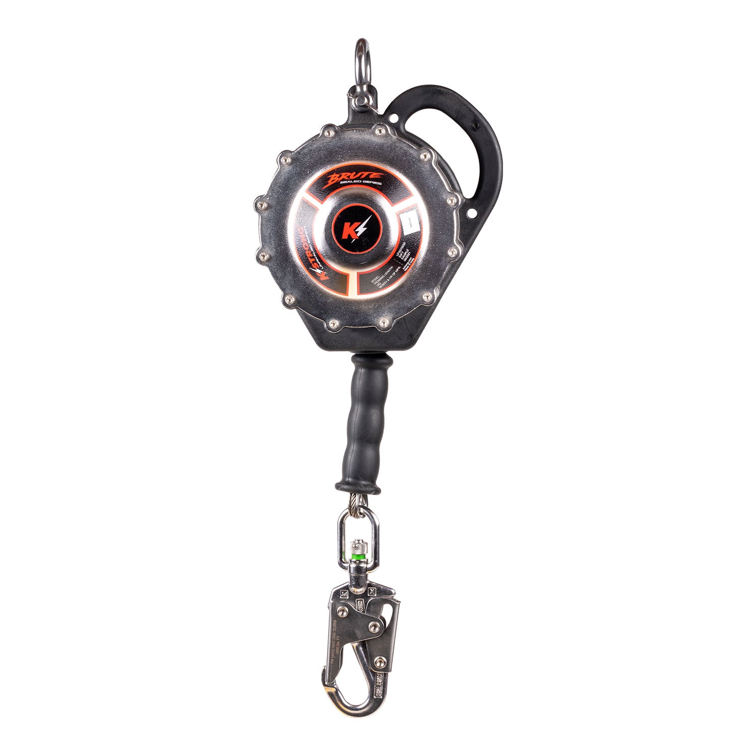 BRUTE Sealed 30 ft. SRL with stainless steel cable and stainless steel swivel snap hook. Includes stainless steel installation carabiner and tagline (ANSI) - KStrong UFS570030 image 0