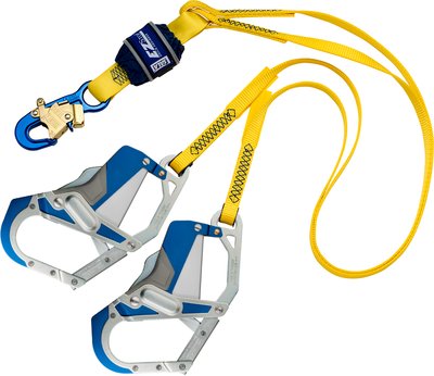 6ft. Twin-leg Shock Absorbing Lanyard - Aluminum snap hook at center - Comfort grip hooks on each leg end - 100% tie-off fall protection lanyard - Vectran non-metal energy absorber - Reflective materials - Impact indicator - 3M DBI-SALA EZ-STOP 1246410 image 0