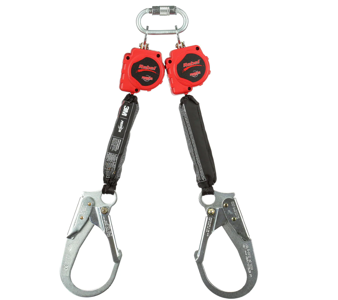 Twin-Leg Self-Retracting Lifeline with Carabiner, Web, Steel Rebar Hooks, 6ft - 3M PROTECTA 3100512 image 0