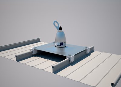 Standing Seam Roof Anchor - For use on flat/sloped standing seam roofs - Fits seam centers of 15.75 in. x 11.8 in. - 360-degree rotating D-ring - Compatible w/ Horizontal Lifeline - 3M DBI-SALA 2100138 (CLAMPS NOT INCLUDED) image 1