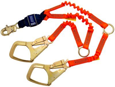 1246150 - Force2 HIGH VISIBILITY Lanyard, 6 ft. Twin Leg - 100% Tie-off, Rescue D-rings, Connections: Snap Hook / Saflok Max rebar hooks image 0
