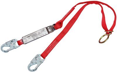 6ft. Shock Absorbing Tie-back Lanyard - Steel snap hooks on each end - Adjustable D-ring for tie-back - PVC-coated shock pack non-metal energy absorber - Impact indicator - Dual-layer webbing - 3M PROTECTA 1340200 image 0