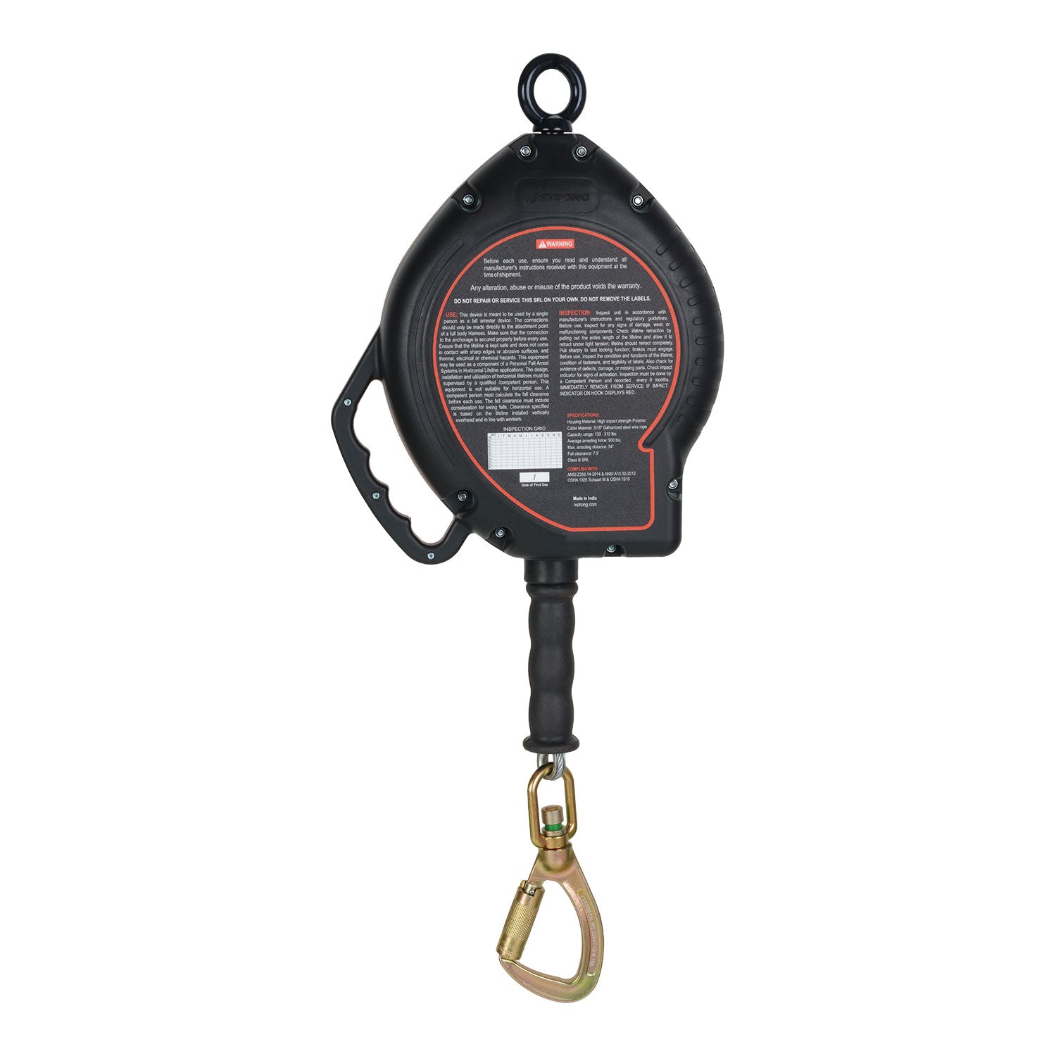BRUTE 50 ft. Cable SRL with Load Indicating Swivel Locking Carabiner - KStrong UFS310150 image 1