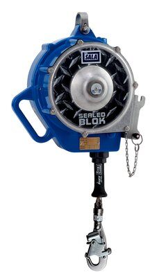 3400168 (formerly 3400882) - Sealed-Blok (SRL) Self Retracting Lifeline - 85 ft. (25.5m) - Stainless Steel Cable Lifeline - 3-way emergency retrieval system - Quick-mount Bracket - Swiveling Stainless Steel Snap Hook - 4ft. Cable tie-off Adaptor image 0