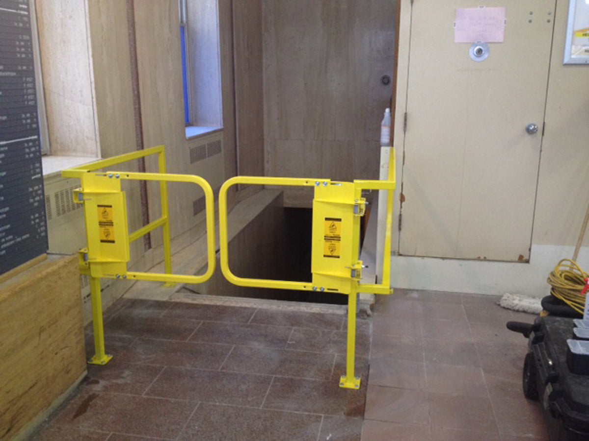 Paired Ladder Safety Gate - Dual industrial self-closing swing gate ...