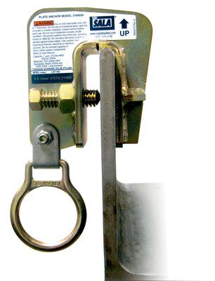 Steel Plate Anchor with D-ring - Installs onto 3/8 to 1 inch thick steel plating - Set-screw design - Swiveling D-ring - 3M DBI-SALA 2104550 image 0