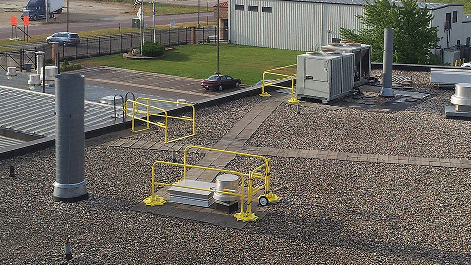 Ladder Defender - Non penetrating permanent ladder access system - Safer transition from ladder to roof top - OSHA compliant - Passive fall safety access - BlueWater MFG