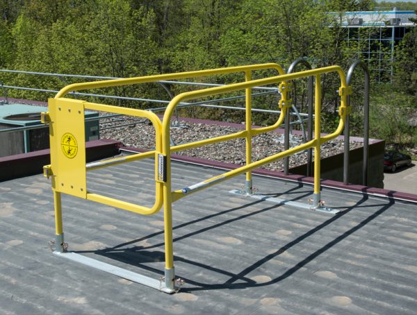 Ladder Defender - Non penetrating permanent ladder access system - Safer transition from ladder to roof top - OSHA compliant - Passive fall safety access - BlueWater MFG