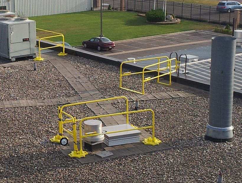 Ladder Defender - Non penetrating permanent ladder access system - Safer transition from ladder to roof top - OSHA compliant - Passive fall safety access - BlueWater MFG