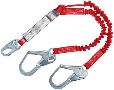 6ft. Twin-leg Shock Absorbing Lanyard - Center snap hook with rebar hooks at leg ends - 100% tie-off fall protection lanyard - Stretchy fall protection lanyard - PVC-coated non-metal shock pack energy absorber - Impact indicator - 3M PROTECTA 1342125 image 0