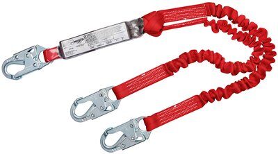6ft. Twin-leg Shock Absorbing Lanyard - Snap hooks at center and at leg ends - 100% tie-off fall protection lanyard - Stretchy fall protection lanyard - PVC-coated non-metal shock pack energy absorber - Impact indicator - 3M PROTECTA 1342101 image 0