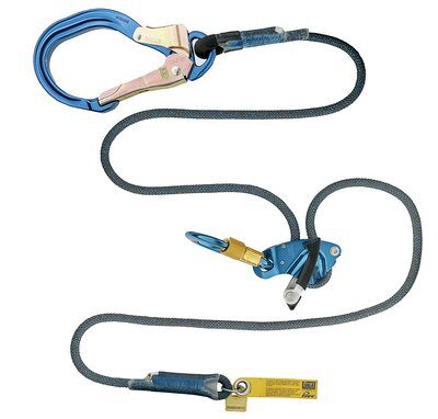 10 ft. Rope Adjustable Positioning Lanyard - Aluminum rebar hook on one end - Three fall protection modes: single, double &amp; rescue - ANSI &amp; ASTM rated for single mode - Aramid fiber rope with red indicating core - 3M DBI-SALA 1234087 image 0