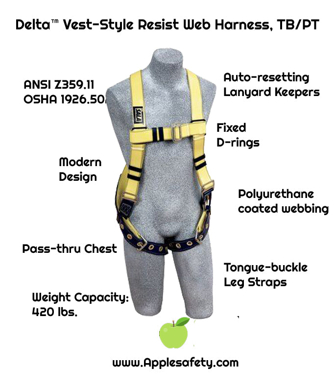 1110990 - Delta Vest-Style RESIST Web Harness - Back D-ring - Tongue-buckle leg straps - Pass-thru connection - PU webbing image 2