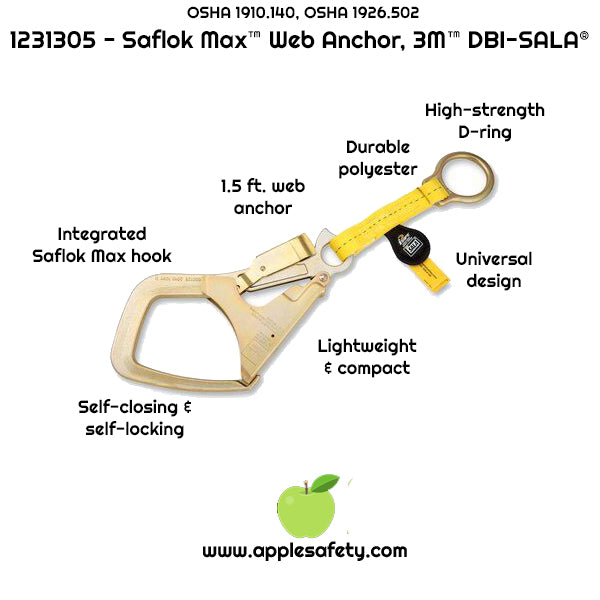 1231305 - Saflok Max Web Anchor - Length: 1.5 ft. (45cm) - Connections: D-ring / Saflok Max hook image 1