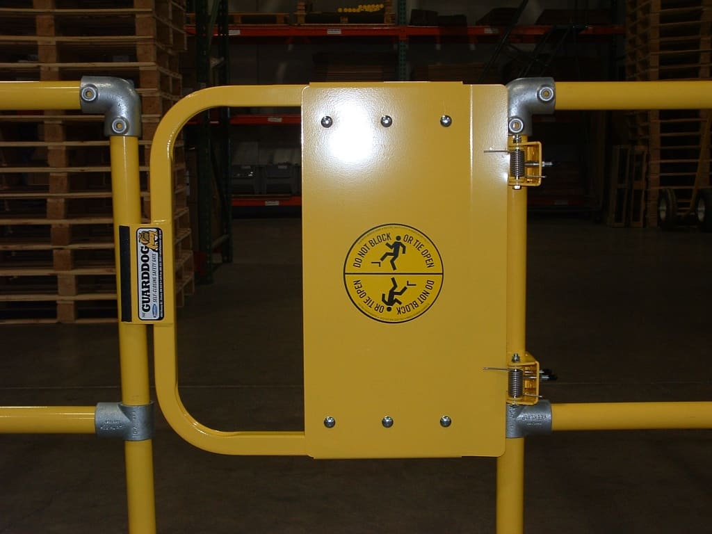 GuardDog Self-closing Safety Gate - Fully assembled - Universal swing direction - OSHA Compliant guardrail - Fits 2 in. round or square - BlueWaterMFG