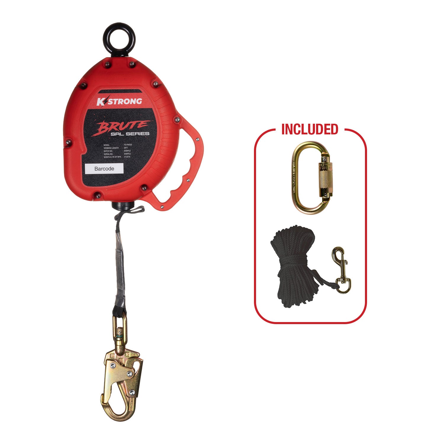 BRUTE 25 ft. Web SRL with Snap Hook. Includes Installation Carabiner and Tagline (ANSI) - KStrong UFS350025 image 0