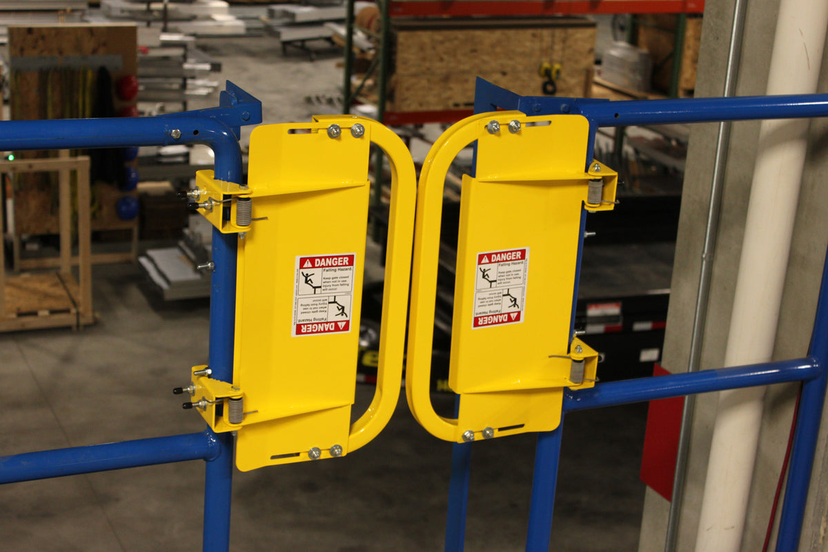 Paired Ladder Safety Gate - Dual industrial self-closing swing gate ...