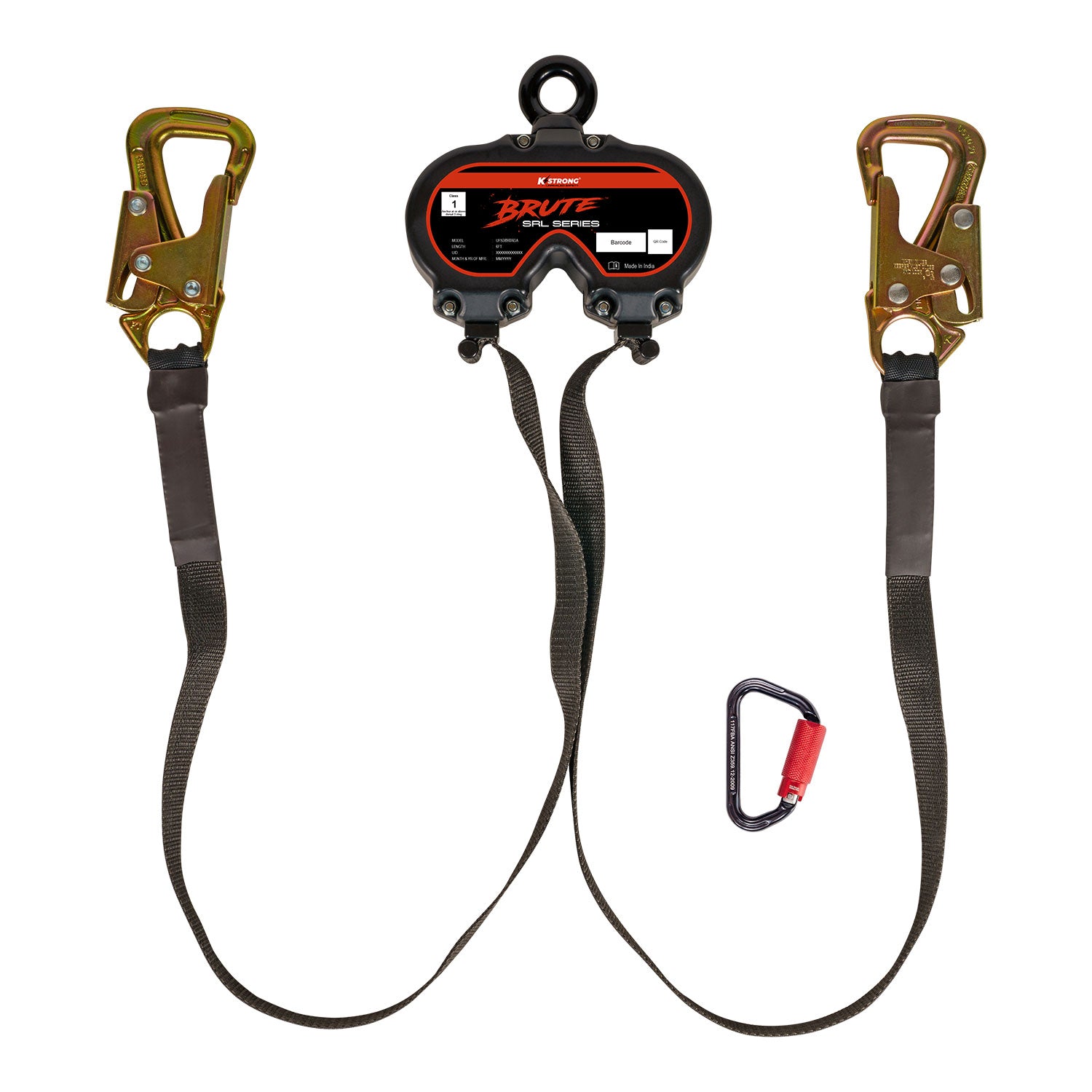 BRUTE Dual 9 ft. Web Aluminum SRL With Tie-Back Hooks, Hi-Abrasion Resistant Webbbing, And Black ED Casing (ANSI) - Aluminum Harness Connector Included - KStrong UFS389006DA image 0