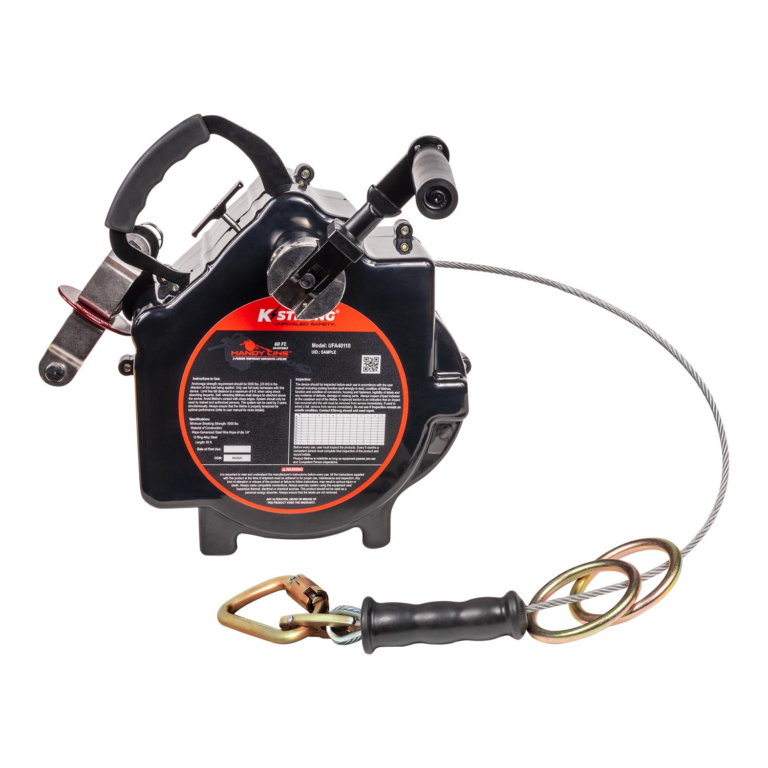 Handy Line 60' Adjustable 2-Person Capacity Temporary Horizontal Lifeline System (ANSI) - KStrong UFA40110 image 1