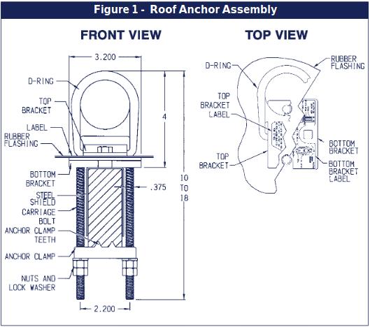 Permanent Roof Anchor with Detachable D-ring - Installs from 2x6 to 2x8 wooden frames - Bolt and clamp installation - Leak-proof flashing - Detachable D-ring - 3M DBI-SALA 2104541 image 1