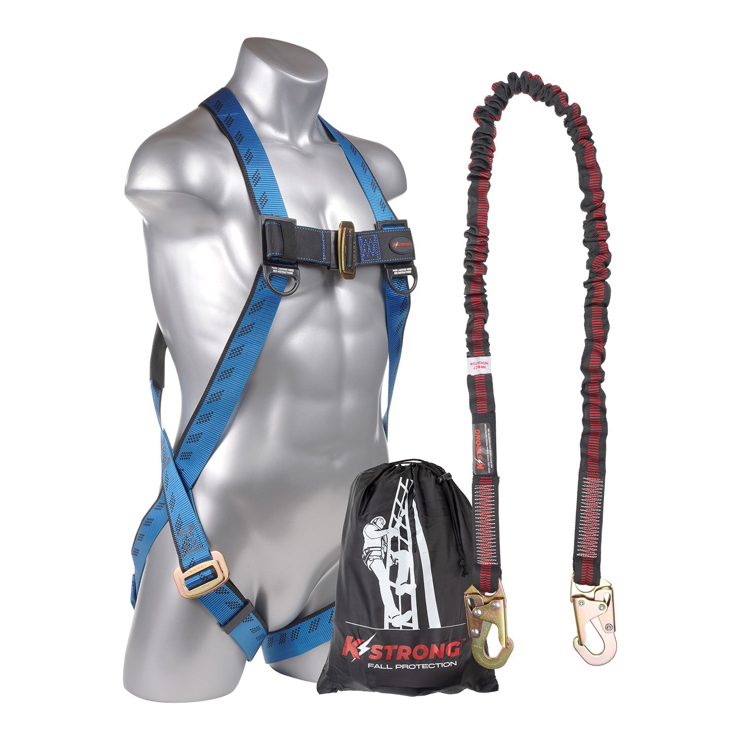 Kapture Essential 3-Point Full Body Harness, Dorsal D-Ring, MB Legs with 6′ Internal SAL with snap hooks, S-L (ANSI) - KStrong image 0
