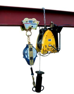 Beam Trolley - Installs onto I-beam flange up to 11/16 in. thick - Easy adjustment dials - Rotating D-ring tie-off point - Hands-free horizontal mobility - 3M DBI-SALA 2103143 2103147 image 2