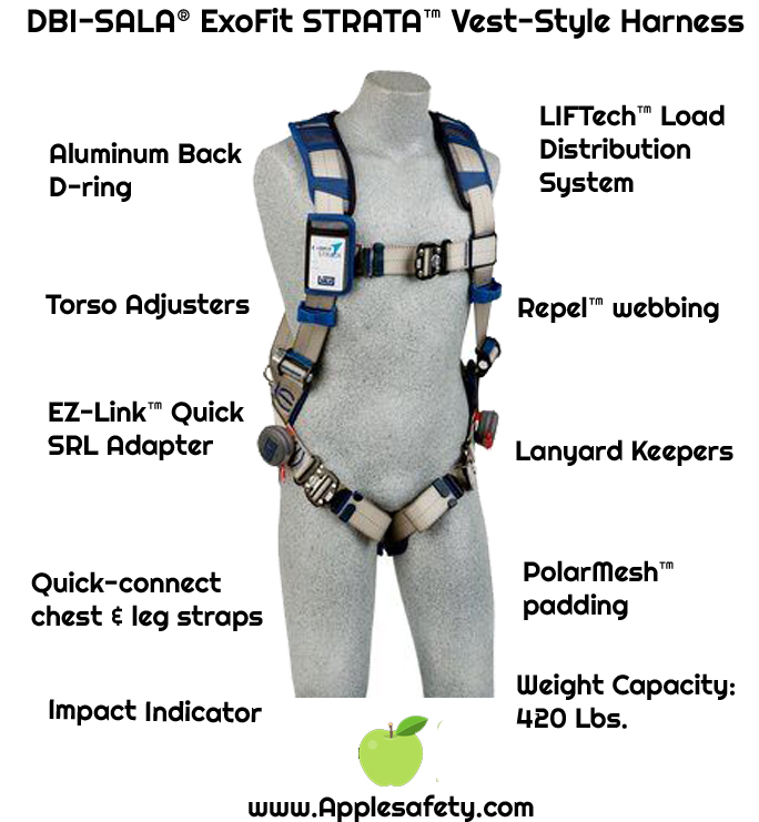 & Side D-Rings Front Blue/Gray 3M DBI-SALA 1112572 ExoFit STRATA TB Leg Straps with Sewn in Hip Pad & Belt Aluminum Back Large