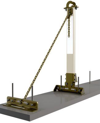 End-anchor retrofit kit to configure SecuraSpan™ stanchion to fit rebar/shear stud from I-beam type stanchion.