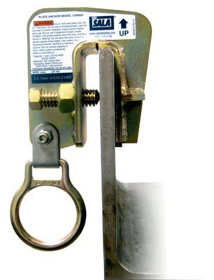 2104550 – Steel Plate Anchor, Clamps onto 3/8 inch to 1 inch thick steel plate, Set-screw design