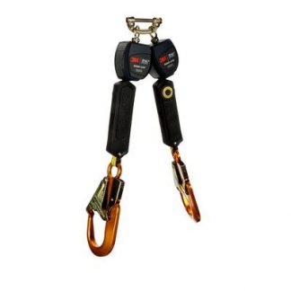 3M™ DBI-SALA® Nano-Lok™ Twin-Leg Quick Connect Self Retracting Lifeline, Web 3101277, 1 EA - 6 ft. (1.8m) twin-leg lifelines with 3/4" (19mm) Dyneema® fiber and polyester web and aluminum rebar hooks, quick connector for harness mounting.