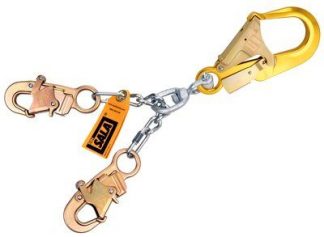 3M™ DBI-SALA® Chain Rebar/Positioning Lanyard 5920051, 1 EA 3M Product Number 5920051, 3M ID 70007468849 - 22 in. (56cm) chain rebar assembly with swiveling aluminum rebar hook at center, snap hooks at leg ends.