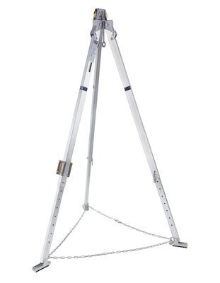 3M™ DBI-SALA® Confined Space Aluminium Tripod 8000000, 1 EA - 7 ft. (2.1 m) aluminum tripod with adjustable locking legs, safety chain, safety shoes, top pulley and quick-mount bracket.